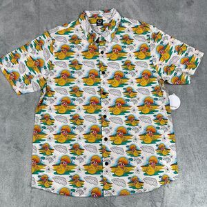 Neff Shirt Mens Large White Cotton Hawaiian Duck Print Short Sleeve Button Up